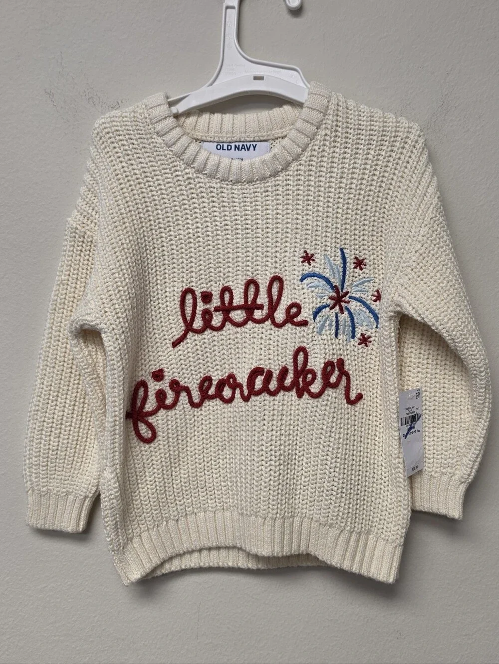 Old Navy Little Firecracker Loose Unisex Knit Baby Sweater Cream 12 - 18 Months